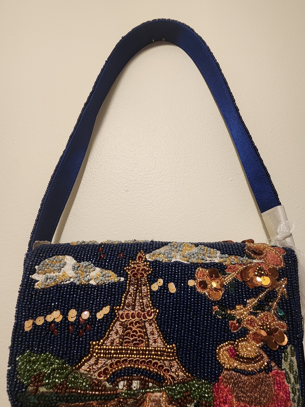 Beaded Navy Eiffel Tower Shoulder Bag